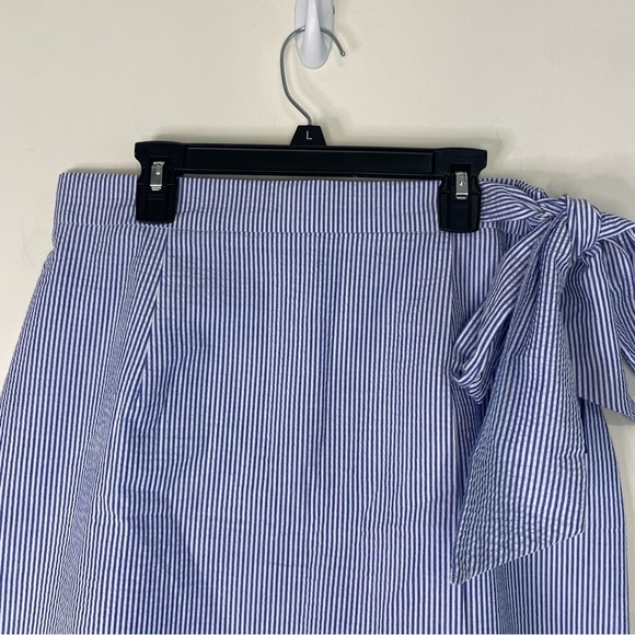 NWT Lauren James Blue Striped Wrap Midi Skirt Royal Stripe Size Medium Preppy - Picture 2 of 9